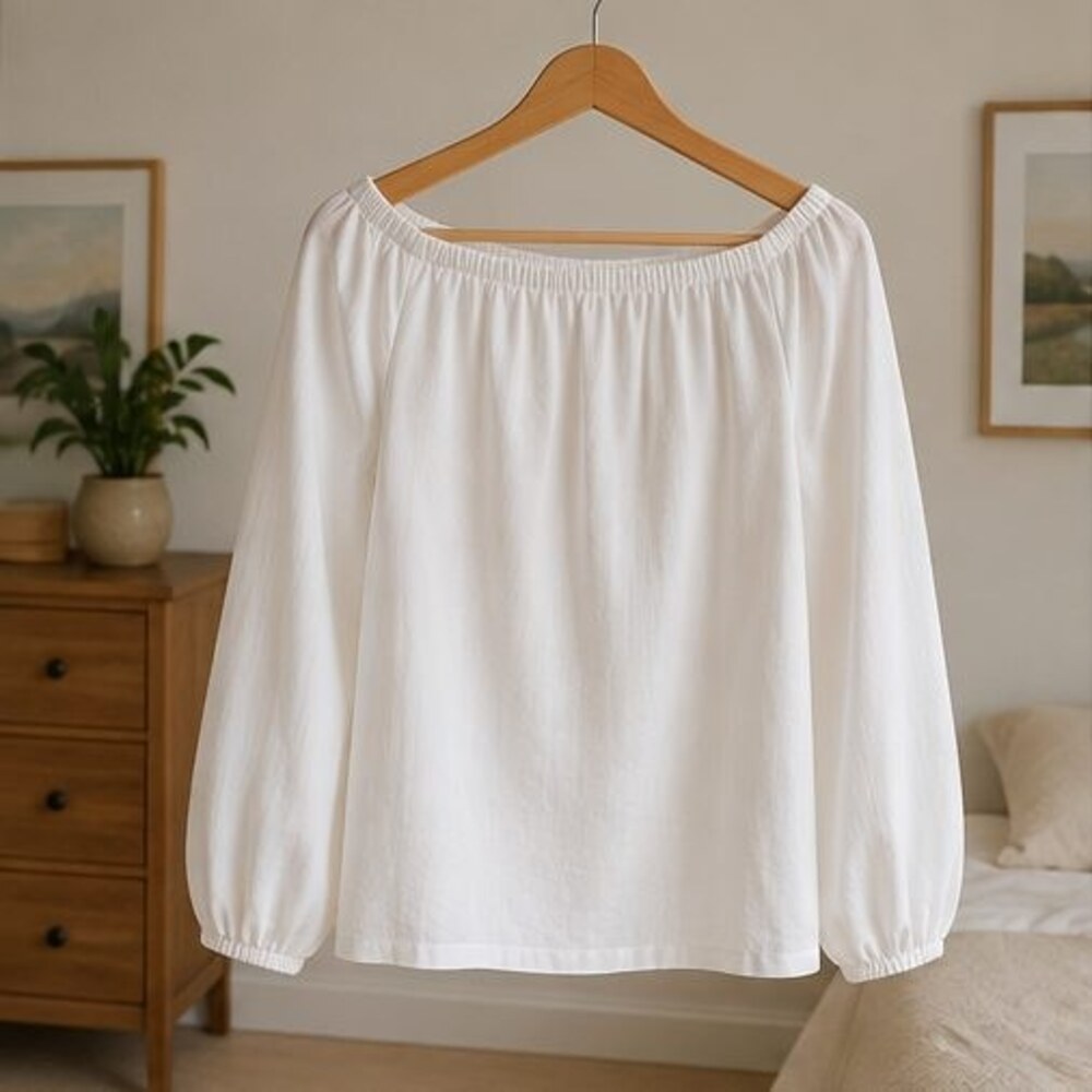 White Off Shoulder Balloon Top